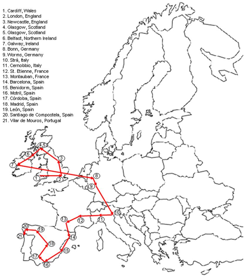 Beskrivning: Beskrivning: Beskrivning: Beskrivning: Beskrivning: Beskrivning: Beskrivning: 2004 Europe Fall Tour map